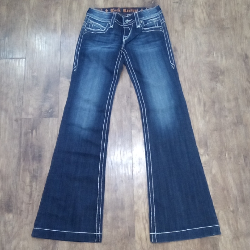 Rock Revival NWOT Women's 26 Wide Leg Scarlett Bejeweled Flap Pockets Distressed